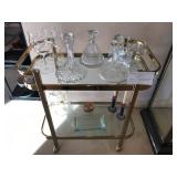 Mid-Century Modern Designer Bar Cart by Milo Baughman for Thayer Coggin in Brass and glass on caster