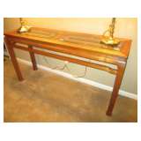Modern Hall Table with beveled glass and an art deco flair.  52"long x 14"deep x 27.5"high 