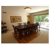 Stunning Solid Wood Ornate Dining Room Table with Six Side Chairs and Two Arm/Captain Chairs.