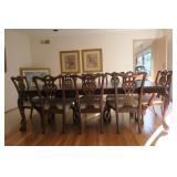 Stunning Solid Wood Ornate Dining Room Table with Six Side Chairs and Two Arm/Captain Chairs.