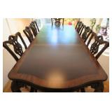 Stunning Solid Wood Ornate Dining Room Table with Six Side Chairs and Two Arm/Captain Chairs.