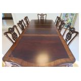 Stunning Solid Wood Ornate Dining Room Table with Six Side Chairs and Two Arm/Captain Chairs.