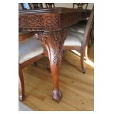 Stunning Solid Wood Ornate Dining Room Table with Six Side Chairs and Two Arm/Captain Chairs.