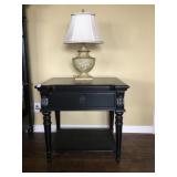 Black Nighstands w cane inserts (2) 22” D x 30” H x 31” W Full price $160.00 each Pale Green Lamps; 
