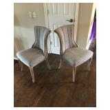 Bleached wood side chairs (2) Grey tweed 35” High seat is 19” high Full price $95.00 each; if intere