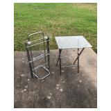 Lucite Trays (2) plus stand; one bracket on one tray bracket is disconnected, fixable; Dimensions fo