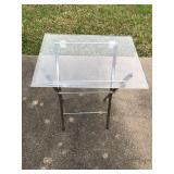 Lucite Trays (2) plus stand; one bracket on one tray bracket is disconnected, fixable; Dimensions fo