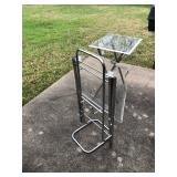 Lucite Trays (2) plus stand; one bracket on one tray bracket is disconnected, fixable; Dimensions fo