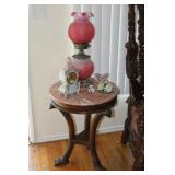 carved marble top table and lamp