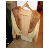 Vintage Sweater w/ Mink Collar/ Pearl Buttons
