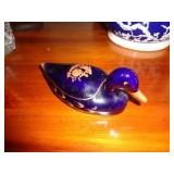 Limoges Castel Cobalt Duck w/ 22K Gold Detail