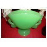 VTG Fenton Jadite Art Glass Vase w/ Dolphin/Koi Handles