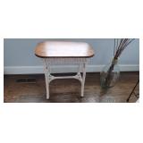 White Wicker Table w/ Oak Top 28" L x 18"D x 28" H