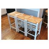 3 Wood/Rush Bar Stools
