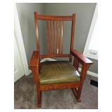 Vtg Lg. Oak Rocker w/Leather Seat