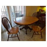 Single Pedestal Dining Table w/extra leaf and 4 Windsor Chairs