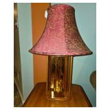 Pair of vtg MCM Don Ward Wood/Etched Glass Table Lamps  25" H