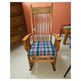 Mission-style Oak Bow Arm Slat Rocking Chair