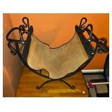 Folding Wrought Iron Log Stand w/Suede Carrier