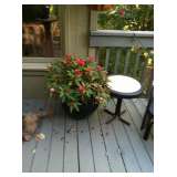 Wrought iron glider, side table, & planter