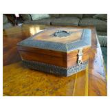 Hand Carved Ornate Wood Box. Made in India. Measures: 17 1/2" W x 12 1/2" D x 7" T