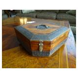 Hand Carved Ornate Wood Box. Made in India. Measures: 17 1/2" W x 12 1/2" D x 7" T
