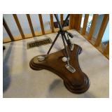 Round Glass End Table, Golf Theme. Measures: 22" Round by 26 1/2" Tall