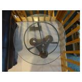 Round Glass End Table, Golf Theme. Measures: 22" Round by 26 1/2" Tall