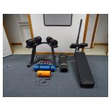 Weider Speed Weights 120 lbs & Rack, matt, incline bench, assorted free weights, yoga matt, back rol