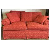 Henredon Red Floral Love Seat w/3 Matching Decorative Pillows