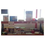 Lamp, deep fryer, gel memory foam pillow, plate settings, glassware, toasters, platter, casserole di