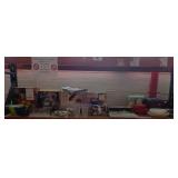 Place settings, glassware, toasters, platter, casserole dish