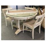 White Round Wooden Table w/3ct Matching Chairs and Round Glass Top