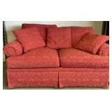 Henredon Red Floral Love Seat w/3 Matching Decorative Pillows