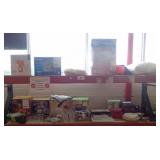 Lamp, deep fryer, gel memory foam pillow, plate settings, glassware, toasters, platter, casserole di