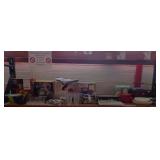 Place settings, glassware, toasters, platter, casserole dish