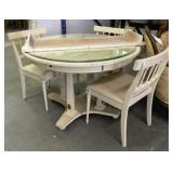 White Round Wooden Table w/3ct Matching Chairs and Round Glass Top