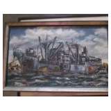 Oil on canvas of army repair ship 
