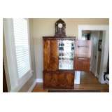 Solid wood wet bar with mirror back and glass shelves