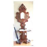 Umbrella tree stand with wood carved framed mirror