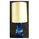 blue glass lamp with shade