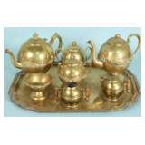 set of brass tea catty and platter 