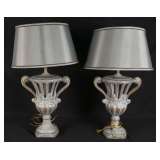 pair of silver lamps with shades