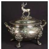 silver lidded dish with deer