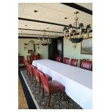 rug (s) mirror, dinning table and chairs, chandelier 