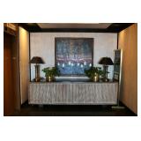 pair of table lamps, wood carved sideboards 