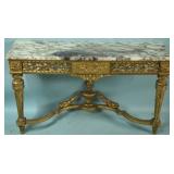 antique wood carved marble top table
