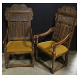 wood carved and upholstered armchairs 