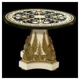 marble and stone inlay table with swan base