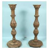 pair of wood carved candle sticks large